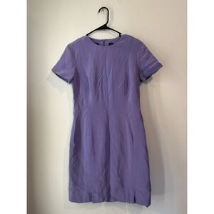 Vintage YL By Yair 100% Silk Sheath Dress Size 10 Lavender Short Sleeve Knee Len
